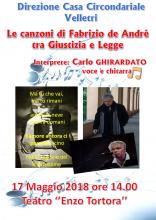 17 maggio 2018, Velletri (RM): Le canzoni di Fabrizio De André tra giustizia e legge