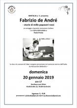 Domenica 20 gennaio 2019 - ore 17,00  L'Associazione ITALIANI A KARLSRUHE (D) organizza una Cena Italiana sulle note di Fabrizio De André.